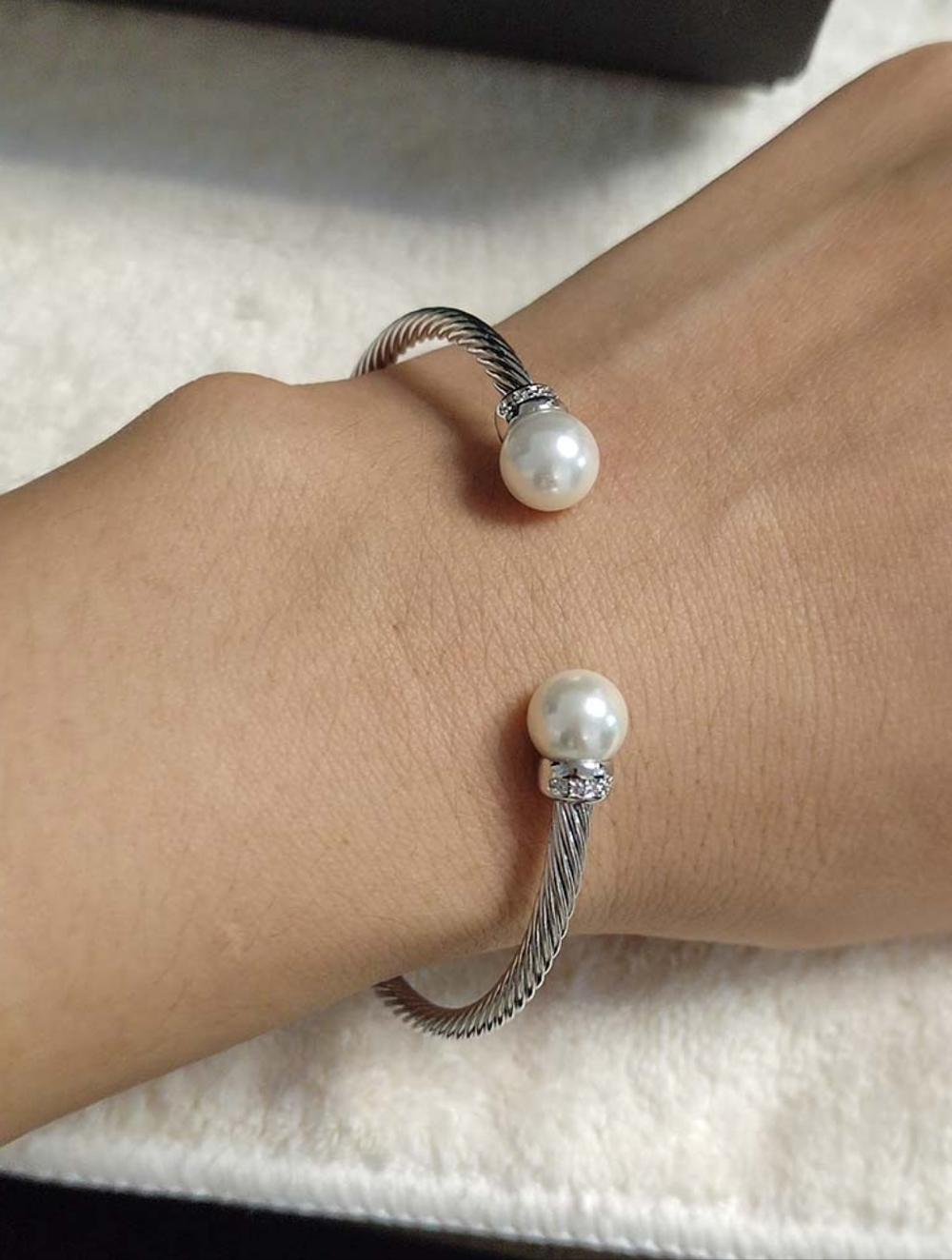 Pearl-Accent Silver Cable Cuff Bracelet - Women Jewelry Bracelets